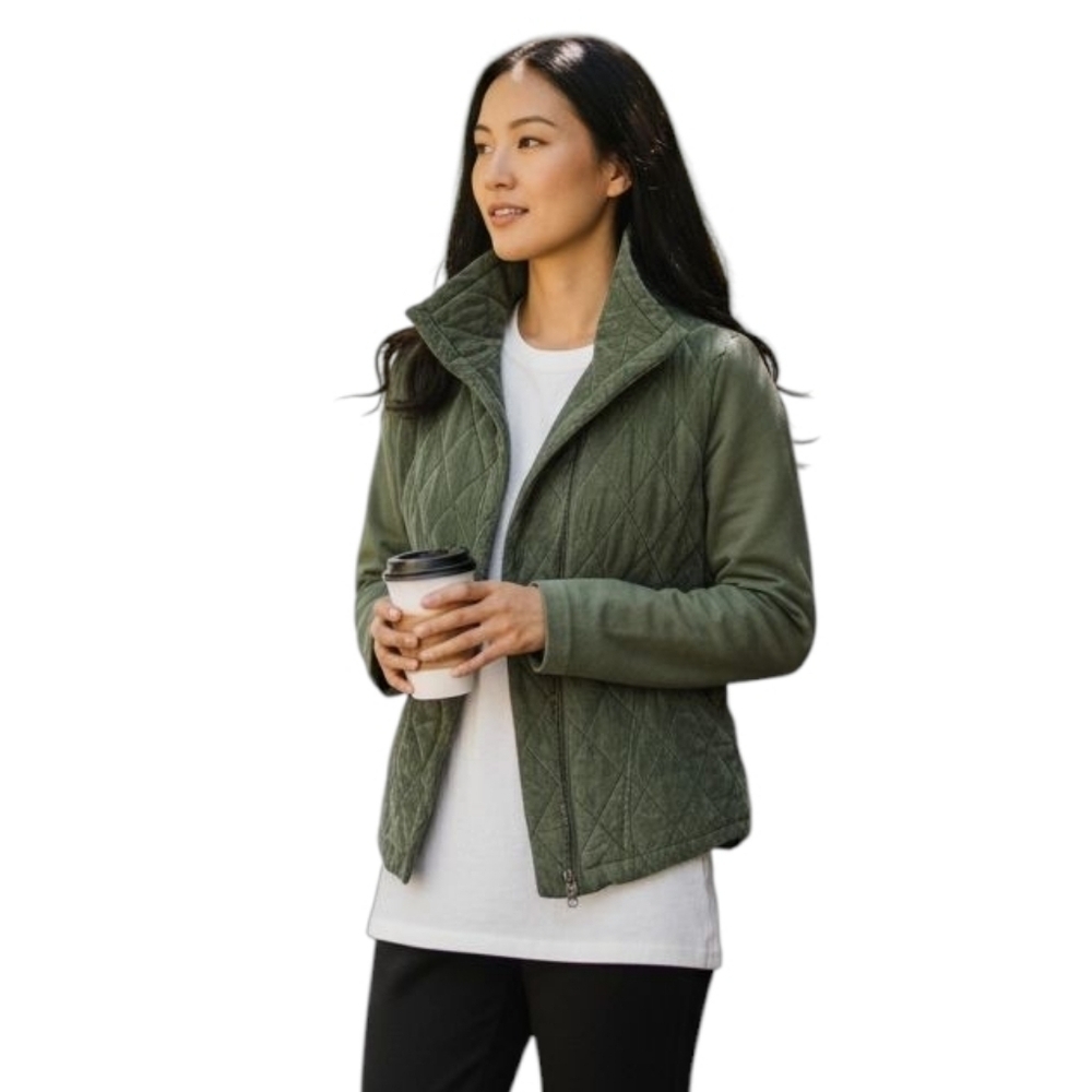 Marrakech Anthropologie Phoebe Quilted Funnel Neck Jacket In Green Size Small